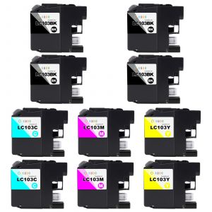 Compatible Brother LC103 High Yield Ink Cartridge 10 Pack (4 Black, 2 each of Cyan, Magenta, Yellow)