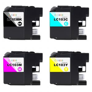 Compatible Brother LC103 High Yield Ink Cartridge 4 Pack (1 each of Black, Cyan, Magenta, Yellow)